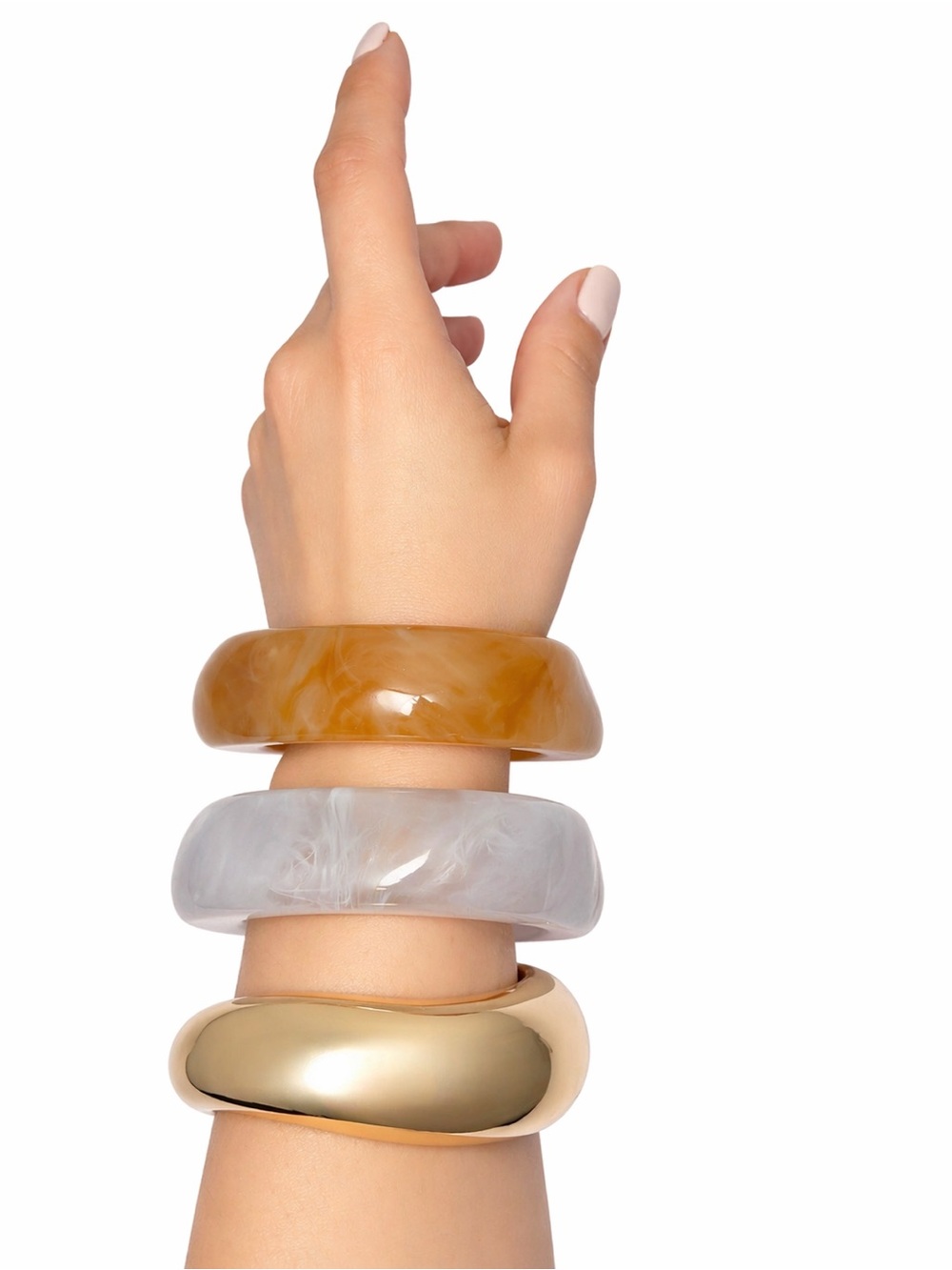 Women Jewelry Stack: Gold, Amber & White Resin Bangles